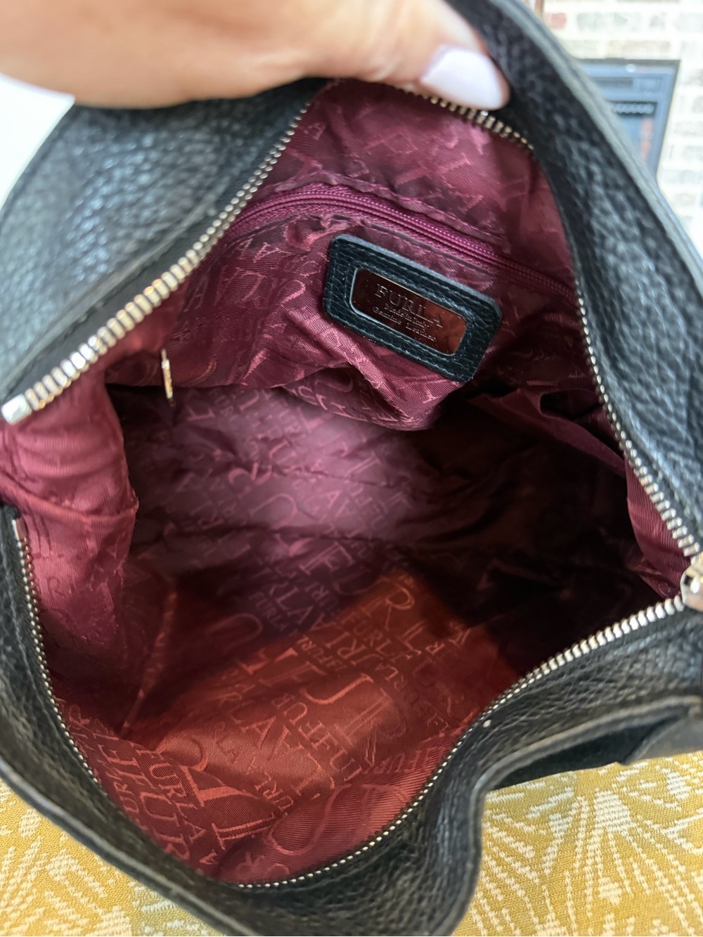 Furla Black Suede and Pebbled Leather Shoulder Bag - Picture 7 of 8